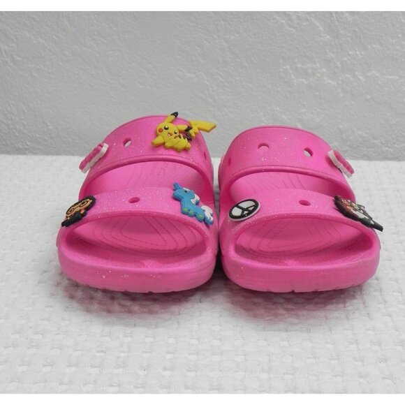 Pink Crocs Sandals With Fun Character Charms Size M5/W7 Lightweight Casual - Picture 2 of 11